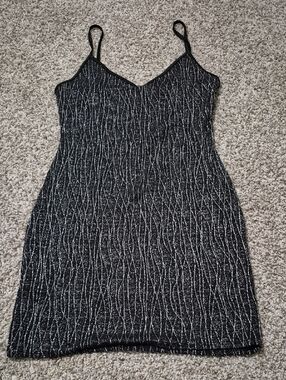 Sparkle Black Silver Slip Dress